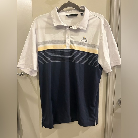 Travis Mathew Polo Corona Premier Men’s Large Golf Athletic White Navy - Picture 1 of 9